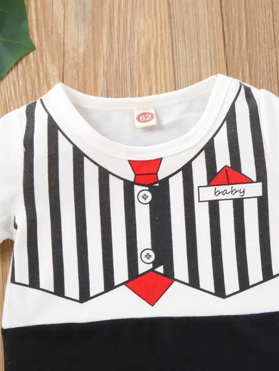 Baby Casual Striped & Letter Graphic Romper - Image 2