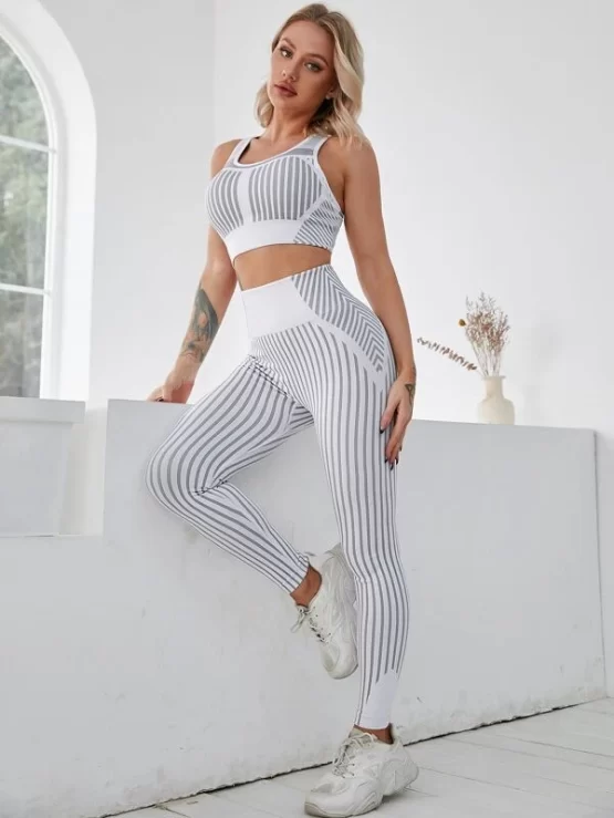 Seamless Striped Wideband Waist Sports Set - Image 3