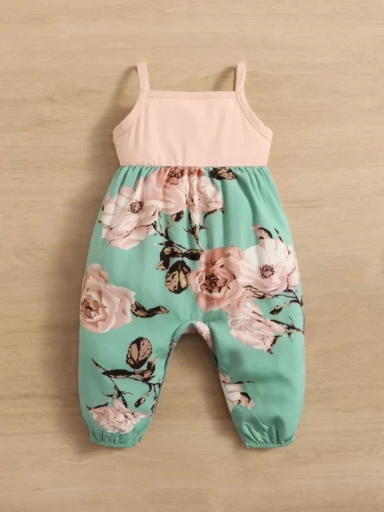 Baby Casual High Waist Floral Print Cami Jumpsuit - Image 2