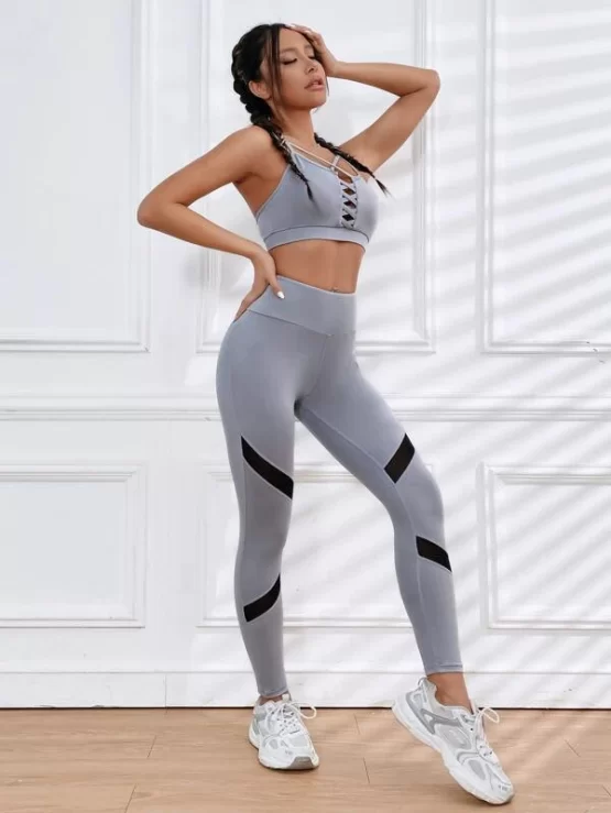 High Stretch Criss Cross Sports Bra With Leggings - Image 2