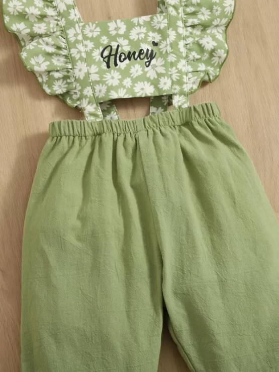 Baby Letter & Floral Cut Out Print Jumpsuit - Image 2