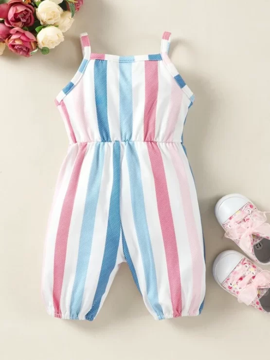 Baby Striped Cute Bow Cami Jumpsuit - Image 3