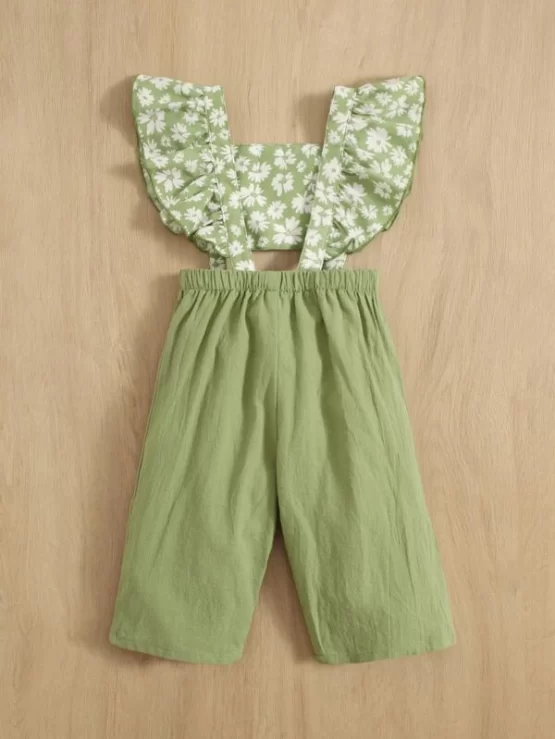 Baby Letter & Floral Cut Out Print Jumpsuit - Image 3