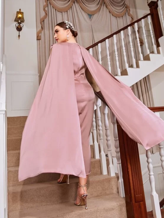 Plus Rhinestone Draped Slit Hem Dress Without Belt - Image 3