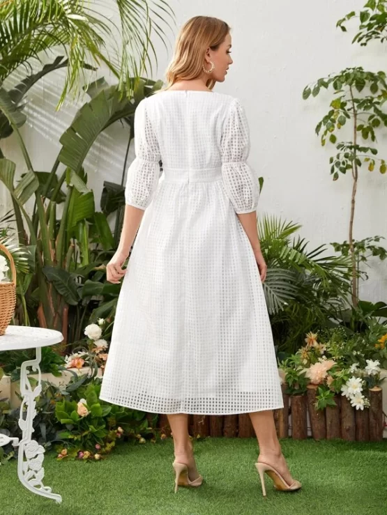Maternity Button Front Gathered Sleeve Dress - Image 3