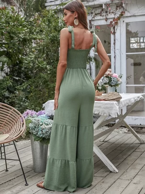 Shirred Tie Shoulder Wide Leg Cami Jumpsuit - Image 2