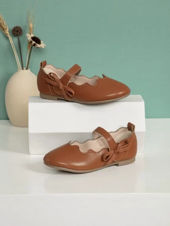 Girls Plain Leather Bow Mary Jane Decor Flats - Image 2