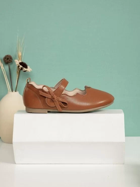 Girls Plain Leather Bow Mary Jane Decor Flats - Image 3