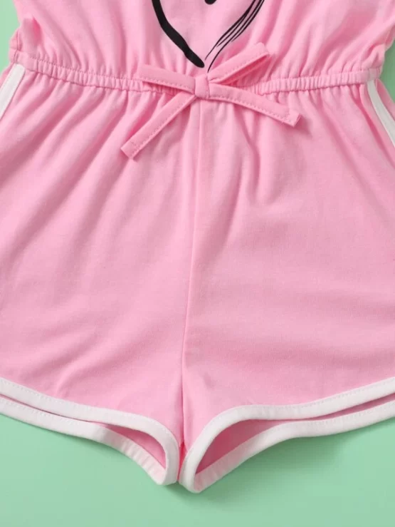 Baby Heart Contrast Binding Knot Detail Print Romper - Image 3