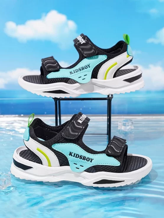 Boys Letter Graphic Colorblock Hook-and-loop Fastener Sport Sandals - Image 2