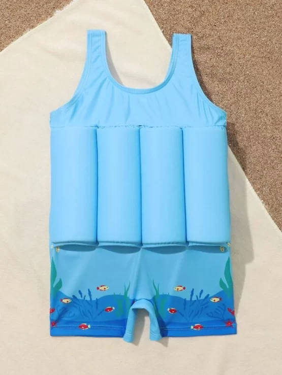 Toddler Boys Letter & Shark Print Float One-Piece Swimsuit - Image 2