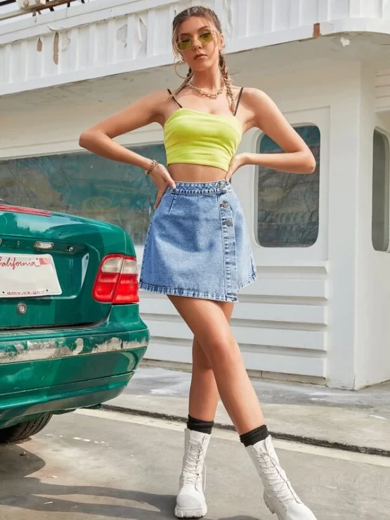 Wrap Hem Mini Denim High Waist Shorts - Image 2