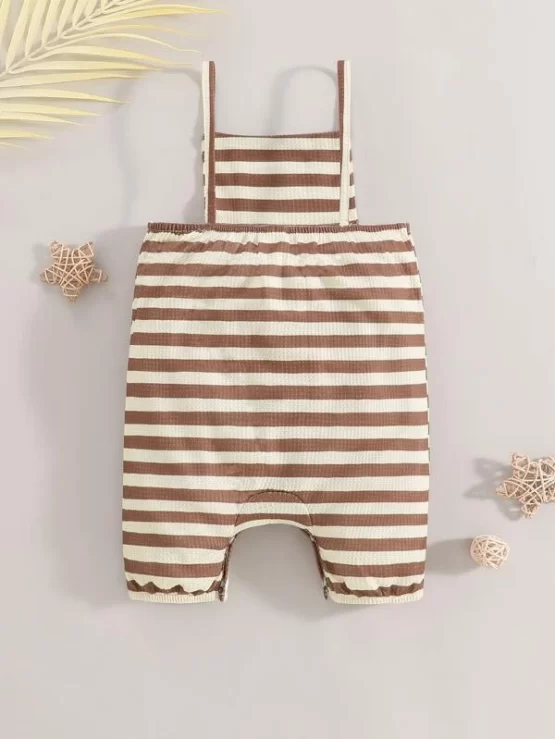 Baby Casual Sleeveless Striped Overall Romper - Image 2
