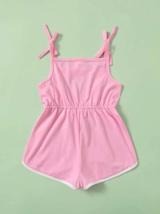 Baby Heart Contrast Binding Knot Detail Print Romper - Image 2