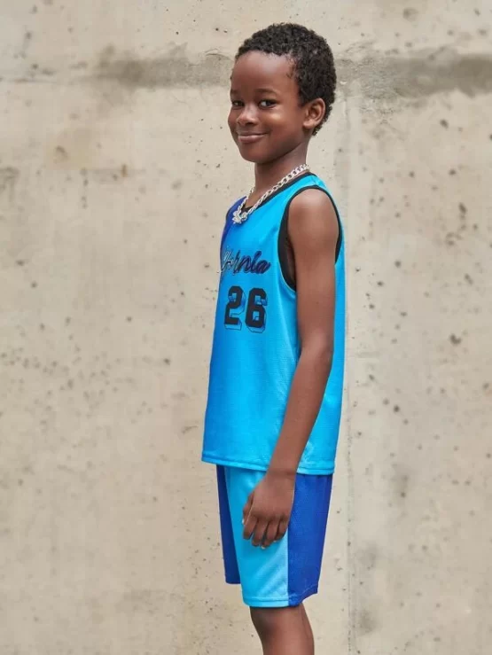 Boys Letter Graphic Contrast Binding Tank Top & Shorts - Image 2