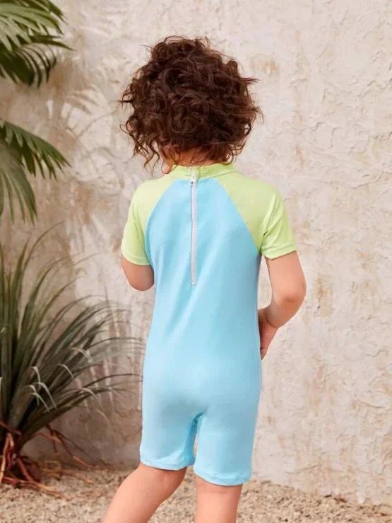Toddler Boys Cartoon Crocodile Print One Piece Swimsuit With Cap - Image 2
