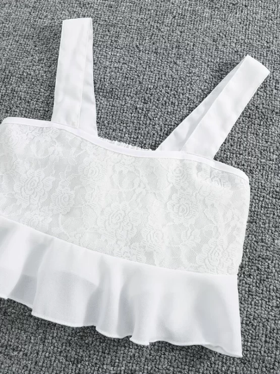 Girls Contrast Lace Cami Top & Layered Hem Pants - Image 2