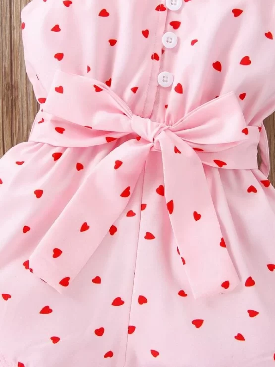 Baby Heart Print Ruffle Hem Belted Cami Romper - Image 6