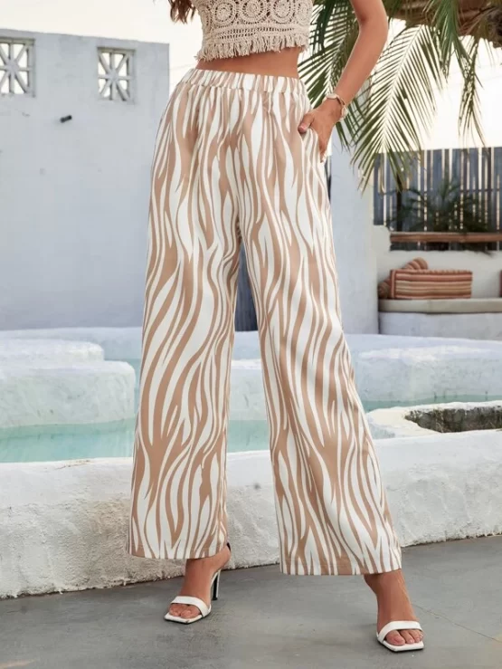 All Over Print Pocket High Waist Wide Leg Pants - Image 4