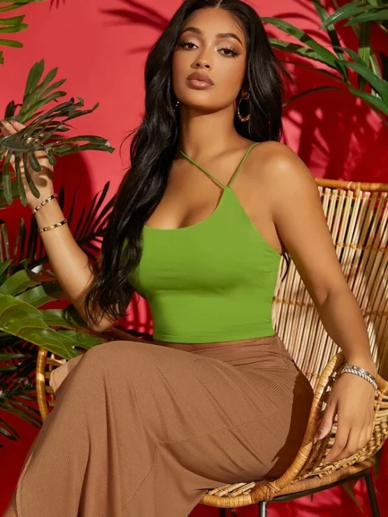 Solid Asymmetric Crop Slim Fit Neck Cami Top