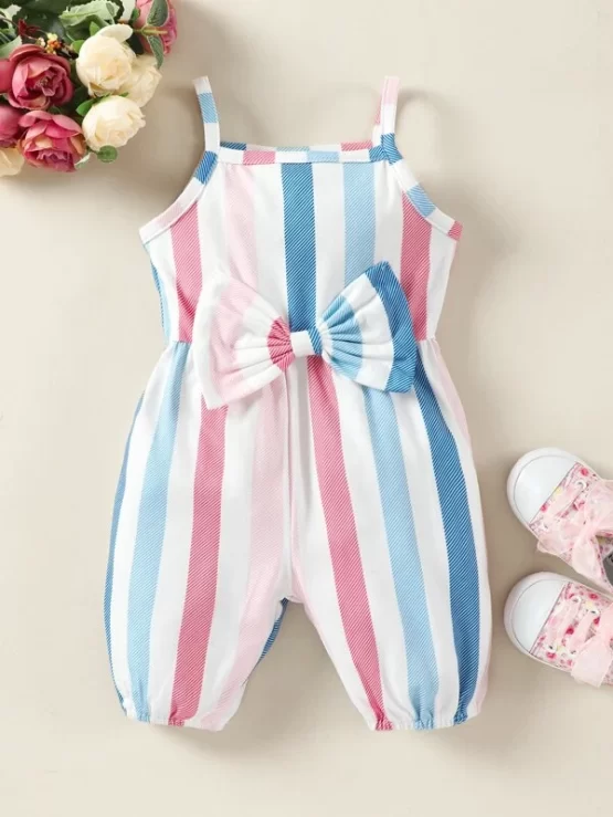 Baby Striped Cute Bow Cami Jumpsuit - Image 4