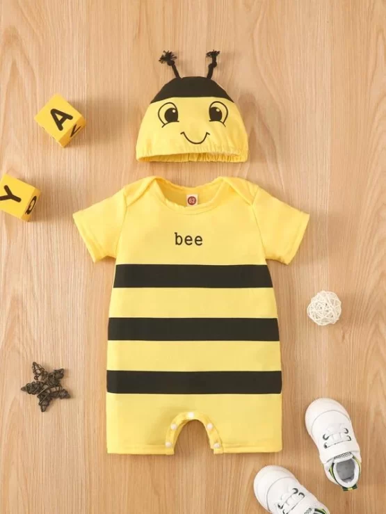 Baby Letter Graphic Colorblock Romper & Hat - Image 4