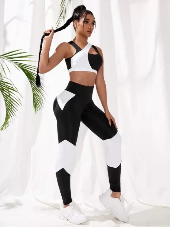 Two Tone Wide Cut Out Waistband Sports Set