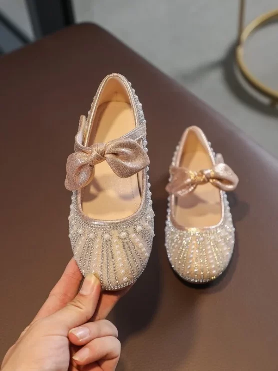 Toddler Girls Metallic Rhinestone & Faux Pearl Decor Flats - Image 4