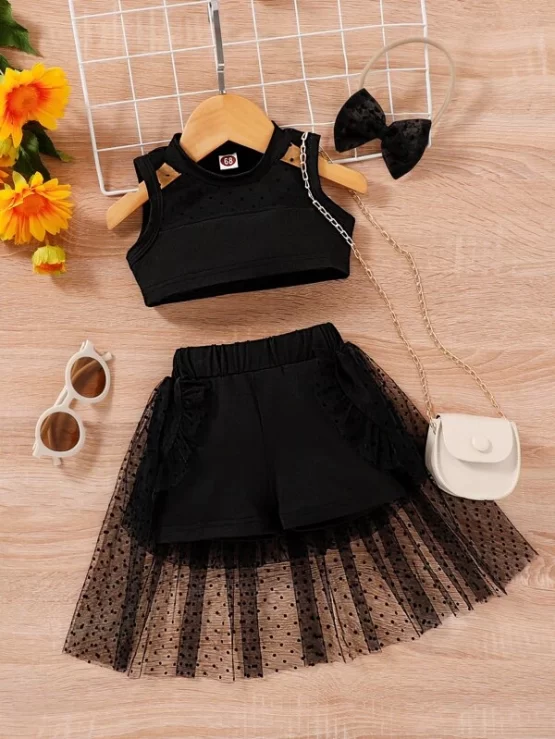 Baby Crop Cami Top & Contrast Dobby Mesh Shorts