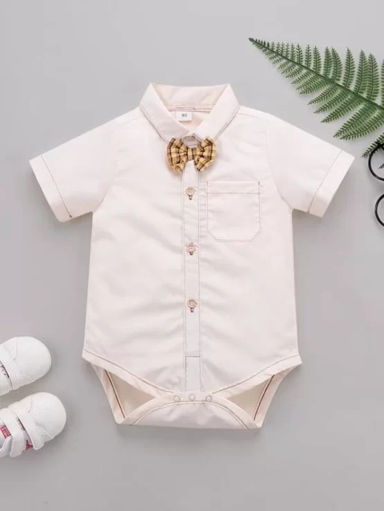 Baby Bow Front Patched Pocket Bodysuit