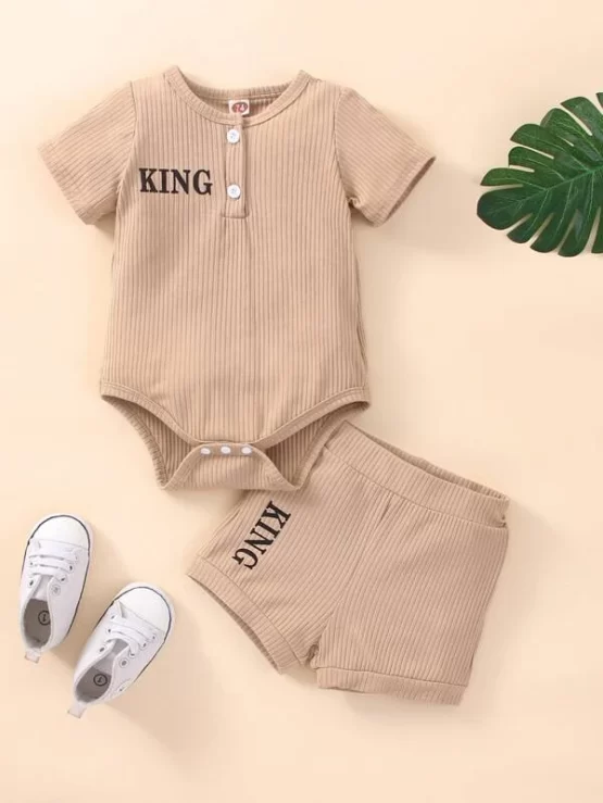 Baby Letter Casual Graphic Bodysuit & Shorts