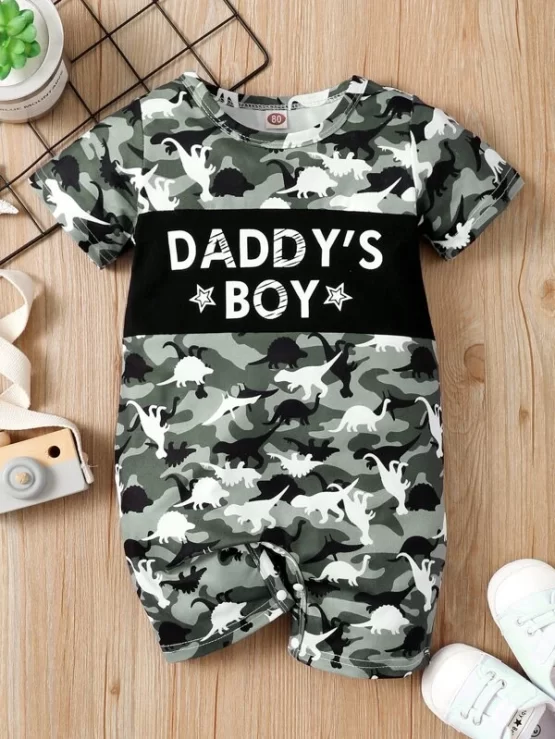 Baby Boy Camo & Letter Tee Graphic Romper