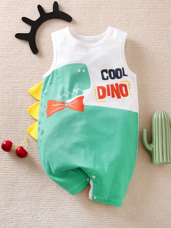 Yierying Baby Cartoon & Letter Patched Graphic 3D Romper - Image 4