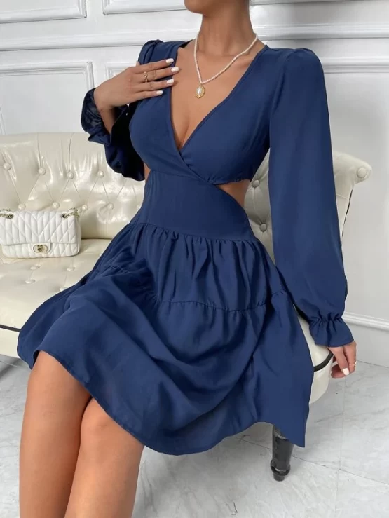 Cut Out Flounce Sleeve Ruffle Hem Dress - Image 4