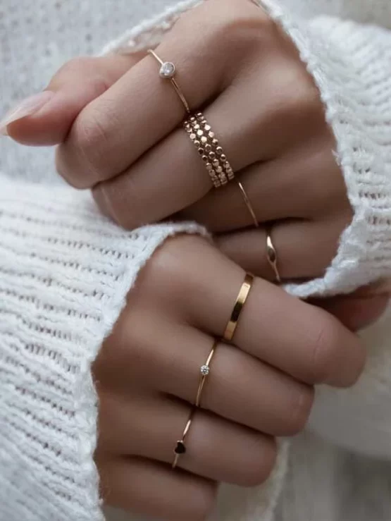 Nine pieces Gold Rhinestone Detail Ring