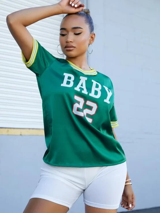 Reflective Letter Graphic Sports Ringer Tee - Image 4