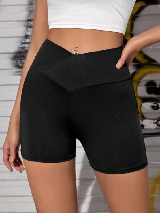 Solid Plain Sporty Wideband Waist Biker Shorts - Image 4