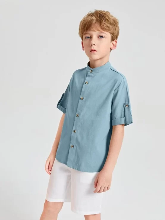 BASICS Boys Solid Casual Roll Up Sleeve Shirt - Image 10