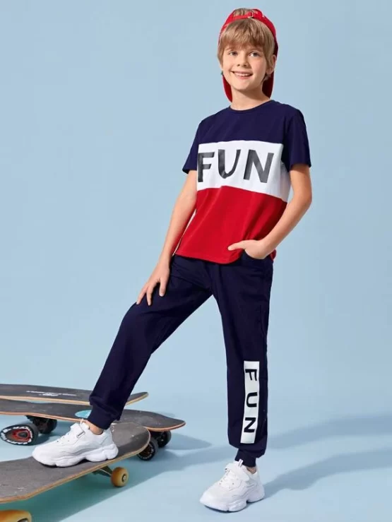 Boys Colorblock Letter Graphic Tee & Sweatpants Set - Image 4