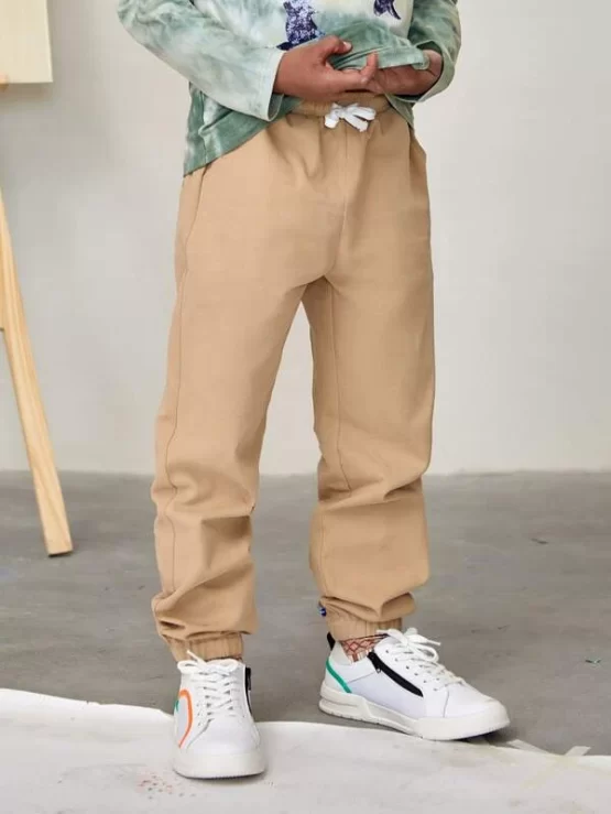 Boys Casual Plain Drawstring High Waist Pants - Image 4