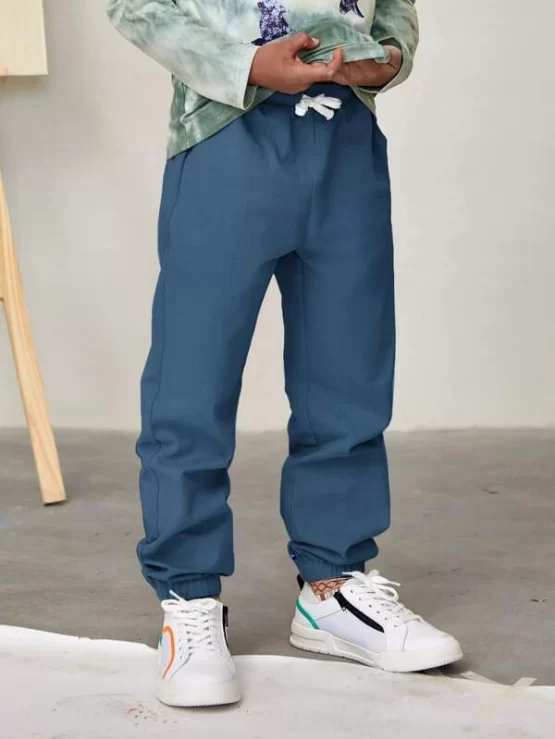 Boys Casual Plain Drawstring High Waist Pants - Image 7