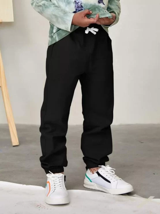 Boys Casual Plain Drawstring High Waist Pants - Image 10