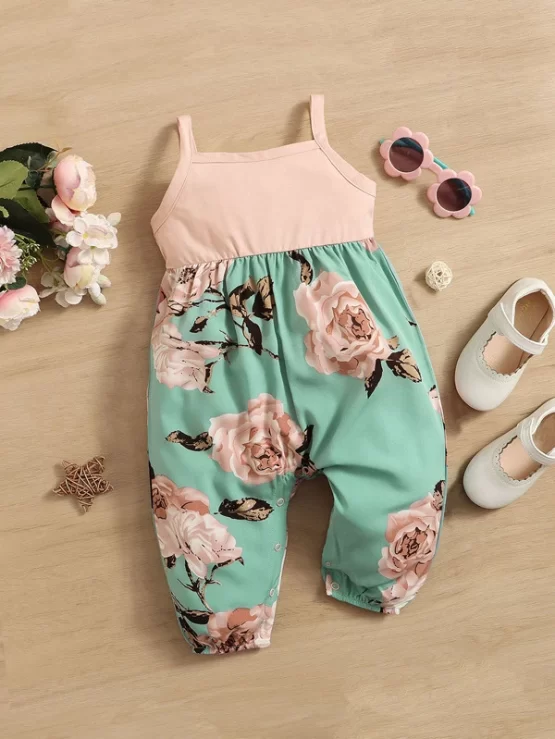 Baby Casual High Waist Floral Print Cami Jumpsuit
