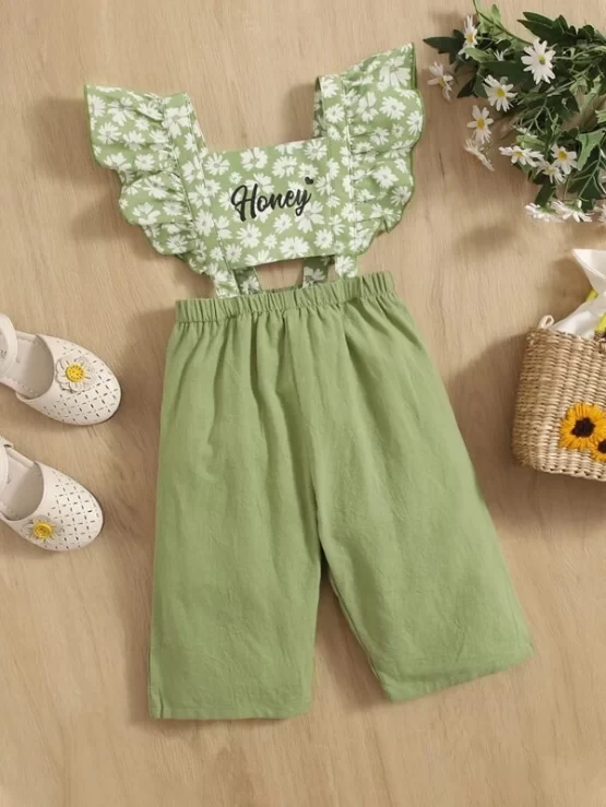 Baby Letter & Floral Cut Out Print Jumpsuit