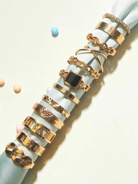 Twelve pieces Gold Rhinestone Decor Ring