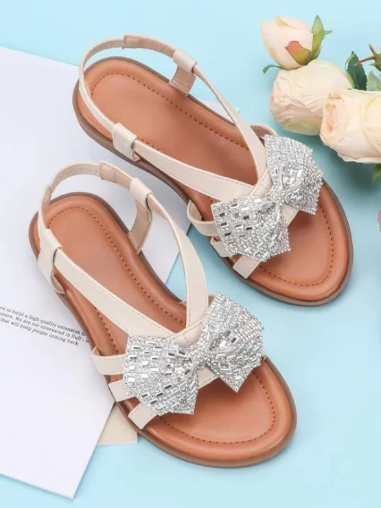 Girls Bow Leather Slingback Decor Sandals