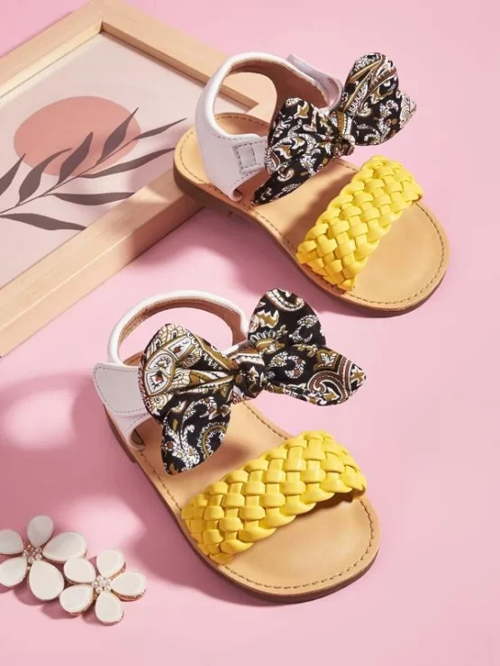 Girls Colorblock Bow Ankle Strap Decor Sandals - Image 4