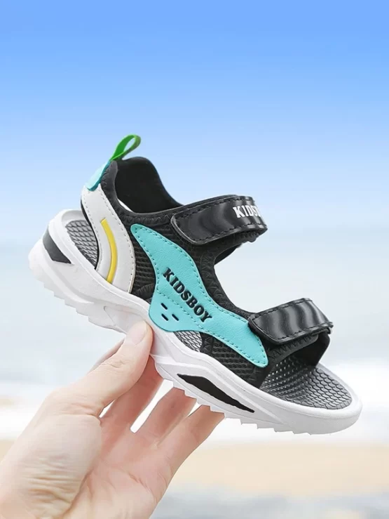 Boys Letter Graphic Colorblock Hook-and-loop Fastener Sport Sandals