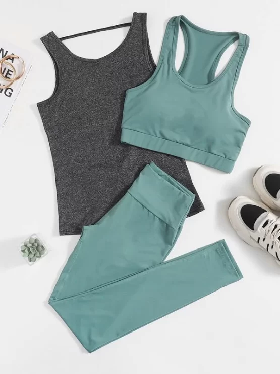 3pack Twist Backless Sports Tank Top & Sports Bra & Leggings