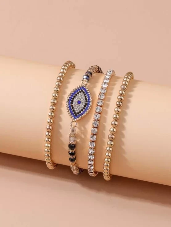 Four pieces Rhinestone Eye Detail Bracelet - Image 4